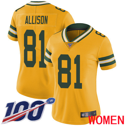 Green Bay Packers Limited Gold Women 81 Allison Geronimo Jersey Nike NFL 100th Season Rush Vapor Untouchable